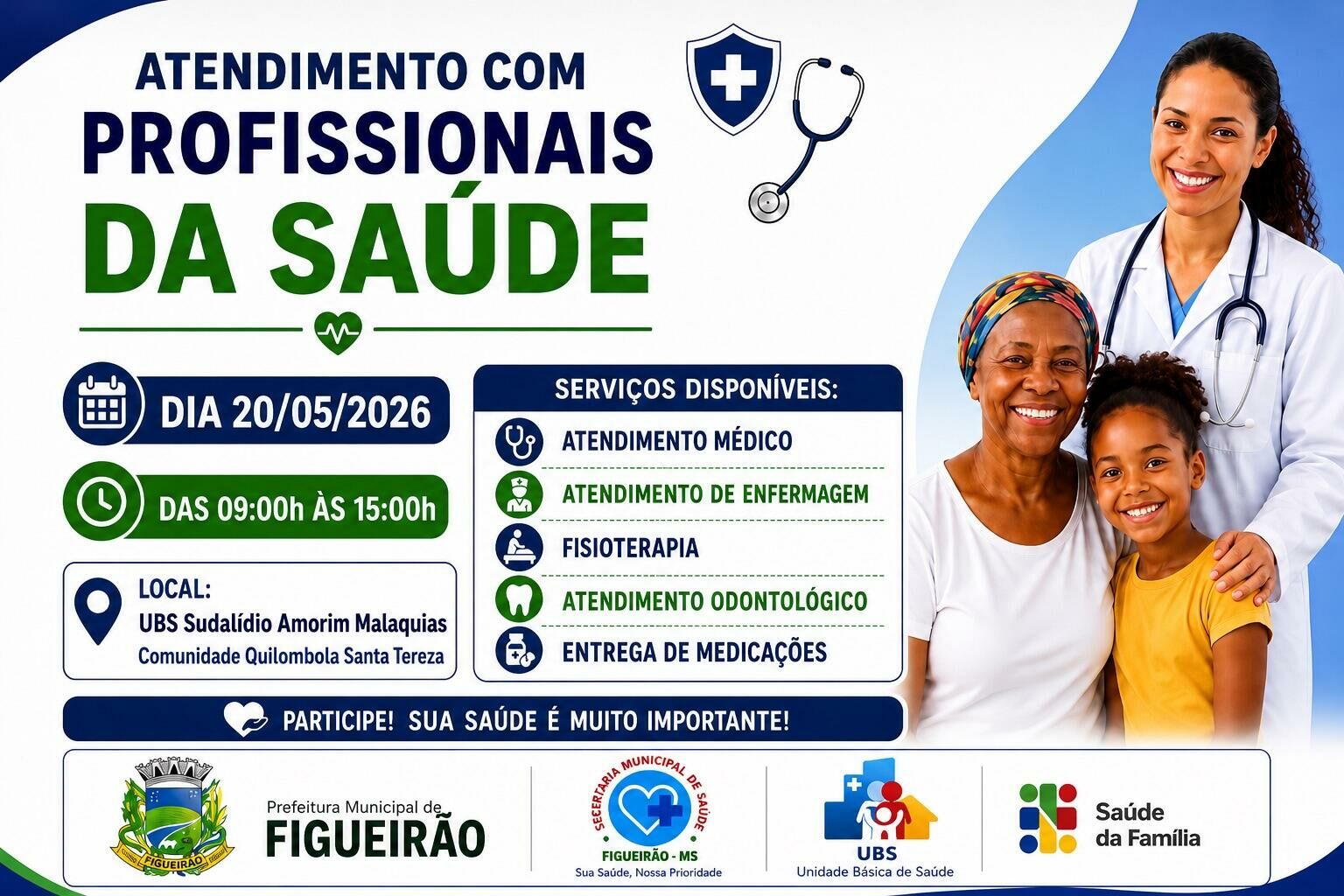 Imagem de compartilhamento para o artigo Prefeitura leva atendimentos médicos e odontológicos à Comunidade Quilombola Santa Tereza em Figueirão da MS Todo dia