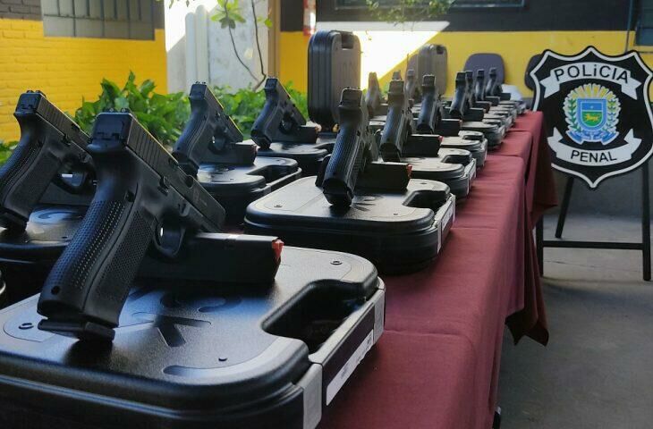Imagem de compartilhamento para o artigo Polícia Penal de Mato Grosso do Sul recebe 45 pistolas da marca austríaca Glock da MS Todo dia