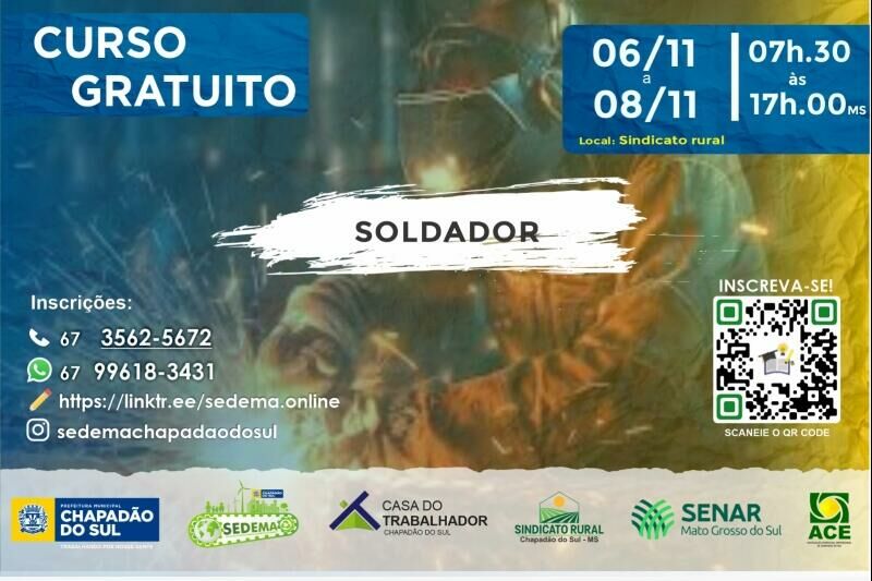 Imagem de compartilhamento para o artigo Oportunidade: Prefeitura de Chapadão do Sul abre inscrições para o curso de soldador da MS Todo dia