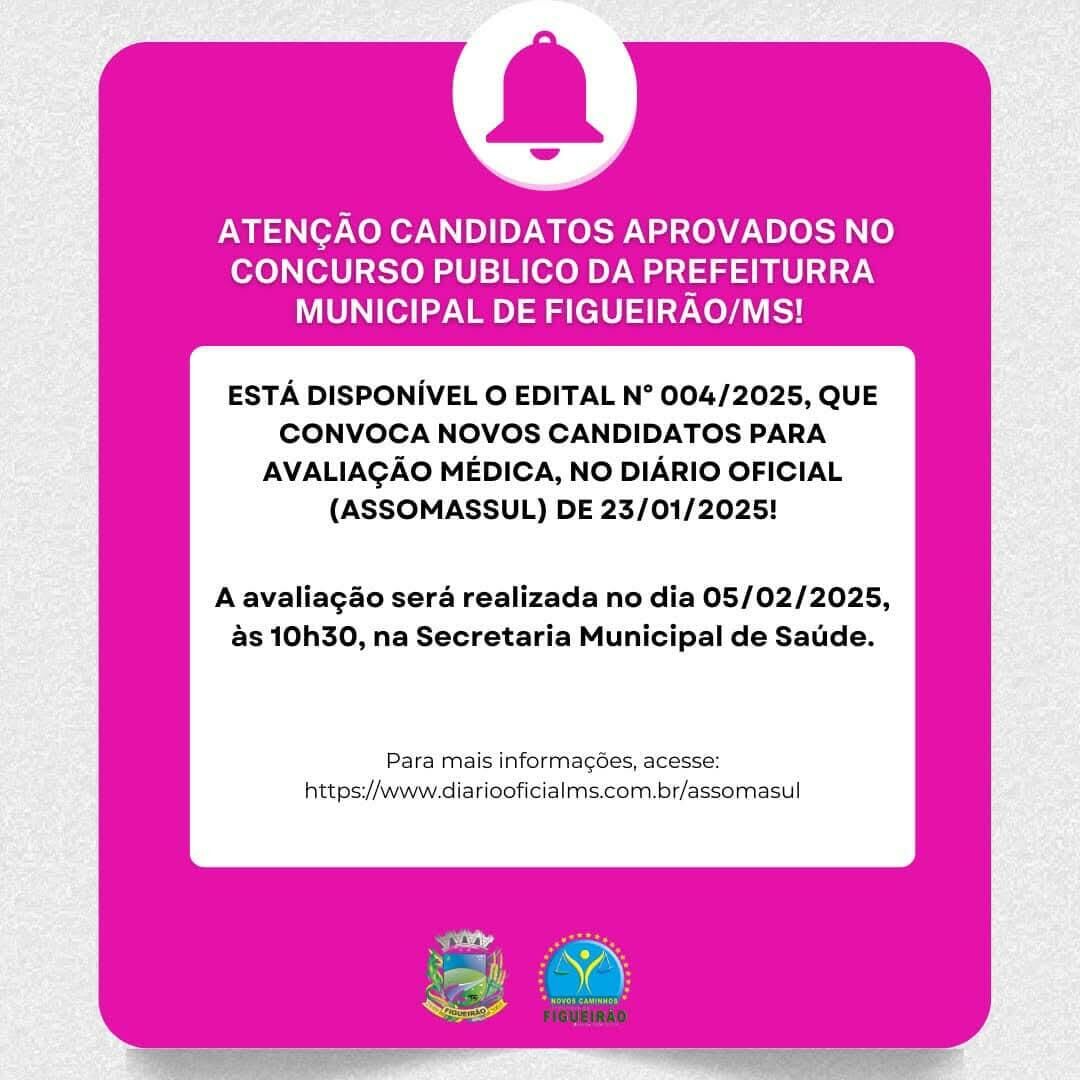 Imagem de compartilhamento para o artigo Prefeitura de Figueirão convoca aprovados no concurso público para avaliação médica da MS Todo dia