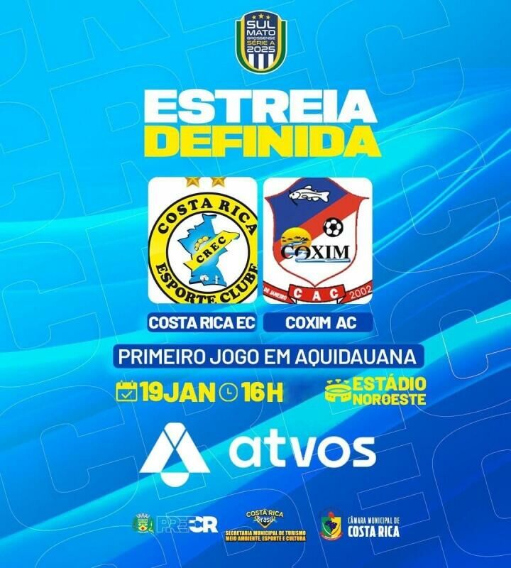 Imagem de compartilhamento para o artigo Estreia do Costa Rica no Campeonato Estadual será em Aquidauana dia 19 contra o Coxim da MS Todo dia