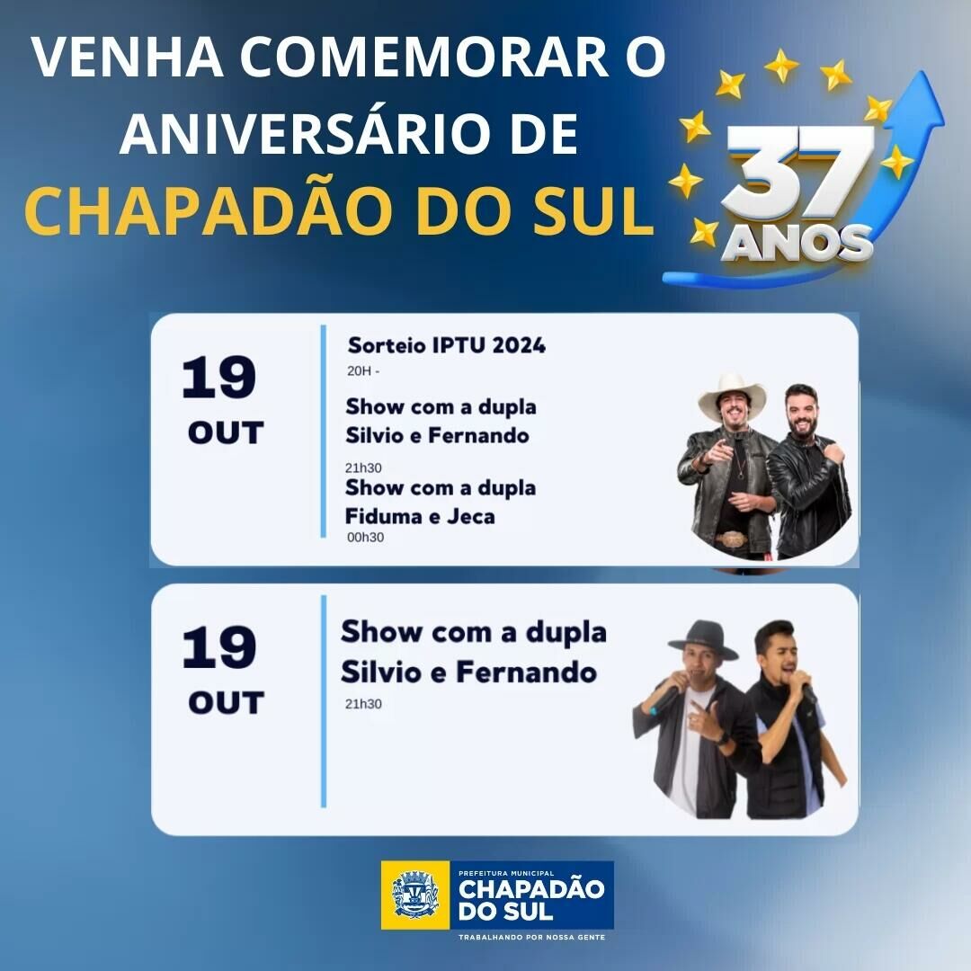 Imagem de compartilhamento para o artigo Em último dia de festa, aniversário de Chapadão do Sul tem shows e sorteio de R$ 100 mil em prêmios da MS Todo dia