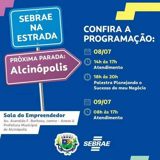 Imagem de compartilhamento para o artigo SEBRAE na estrada estará em Alcinópolis nos dias 08 e 09 de julho da MS Todo dia