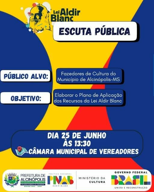 Imagem de compartilhamento para o artigo Fazedores de cultura de Alcinópolis são convidados para escuta pública sobre a Lei Aldir Blanc da MS Todo dia