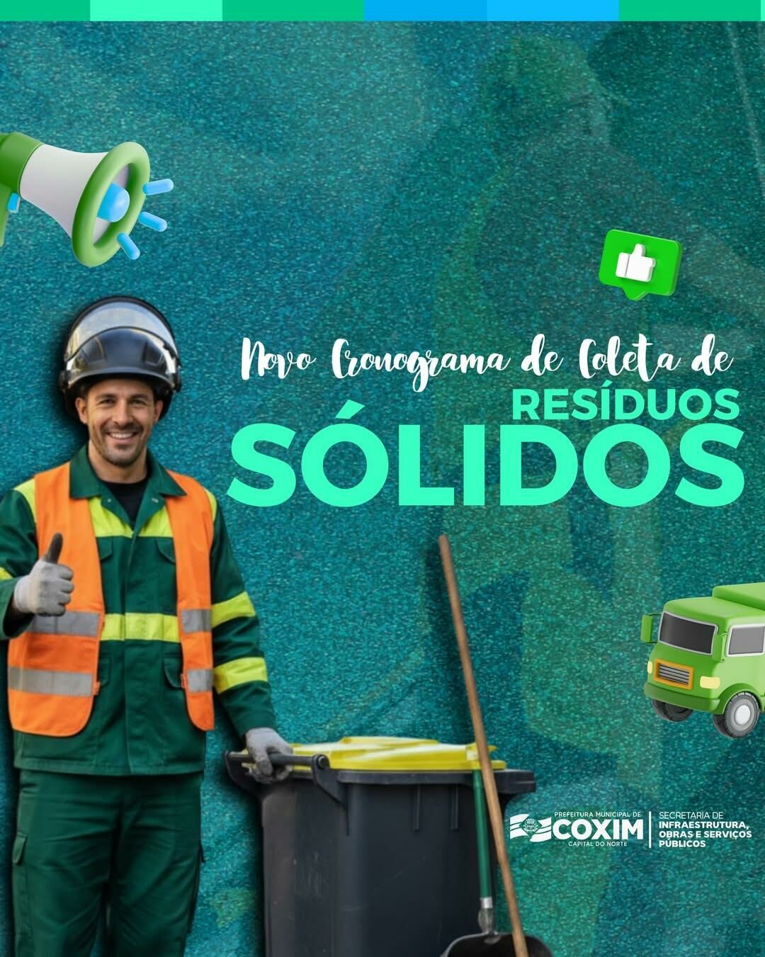 Imagem de compartilhamento para o artigo Prefeitura de Coxim anuncia novo cronograma da coleta de lixo no município; veja novos horários da MS Todo dia