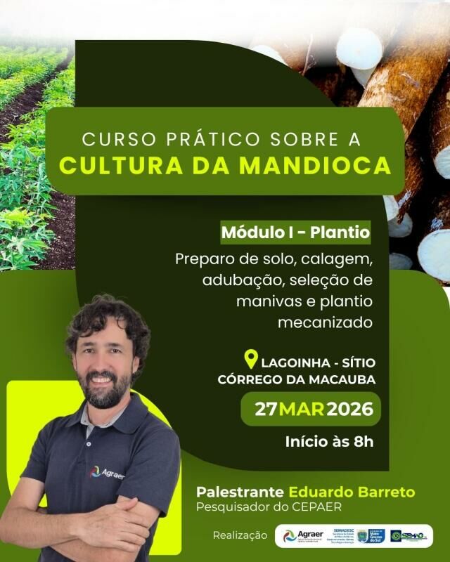 Imagem de compartilhamento para o artigo Capacitação ensina técnicas de plantio de mandioca a produtores em Costa Rica da MS Todo dia