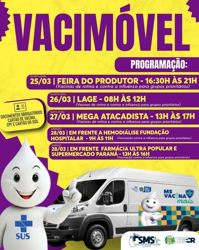 Imagem de compartilhamento para o artigo Vacimóvel chega a Costa Rica e percorre bairros com vacinação da MS Todo dia