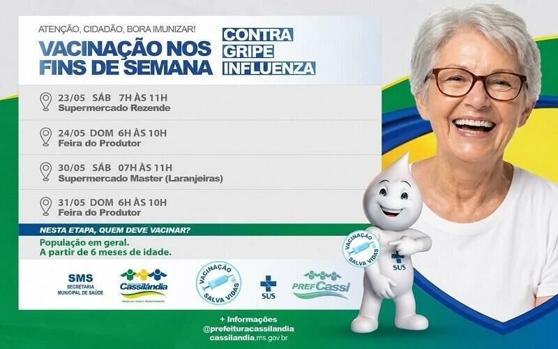 Imagem de compartilhamento para o artigo Cassilândia terá vacinação contra gripe com atendimentos especiais aos fins de semana da MS Todo dia