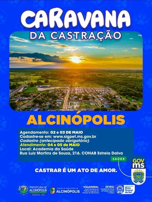 Imagem de compartilhamento para o artigo Caravana da Castração chega a Alcinópolis com 160 vagas para atendimento gratuito de pets da MS Todo dia