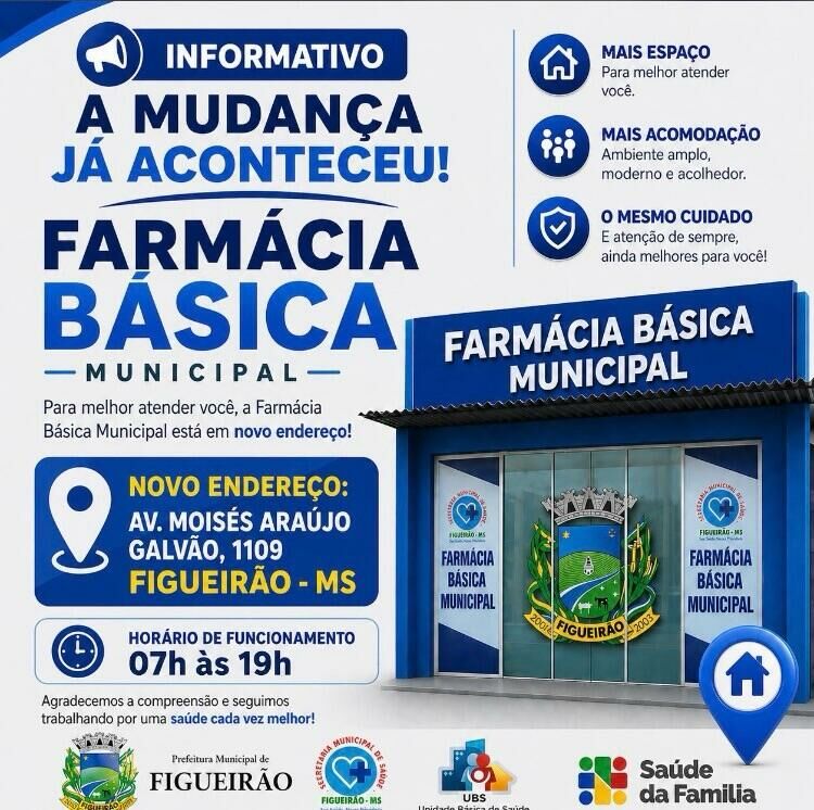 Imagem de compartilhamento para o artigo Farmácia Básica Municipal passa a atender em novo endereço em Figueirão da MS Todo dia