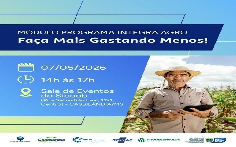 Imagem de compartilhamento para o artigo Nesta quinta-feira: Workshop do Sebrae em Cassilândia ensina produtores a reduzir custos e melhorar resultados da MS Todo dia