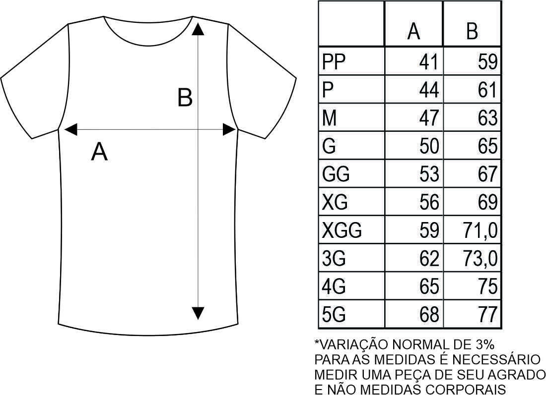 Medidas Camiseta Ferminina 100% Algodão