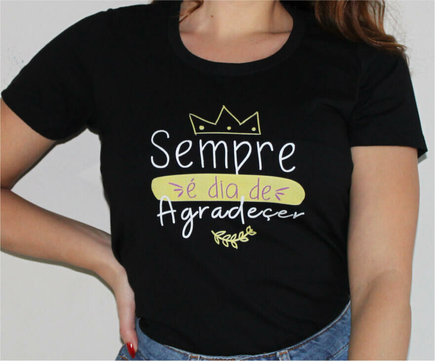 Imagem de Camiseta Feminina Oi Linda com Estampa Dia de agradecer - MU1005