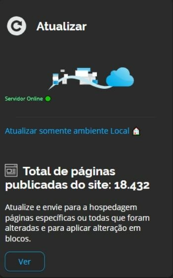 Tela Atualizar Cache de Páginas Interago para Empresas