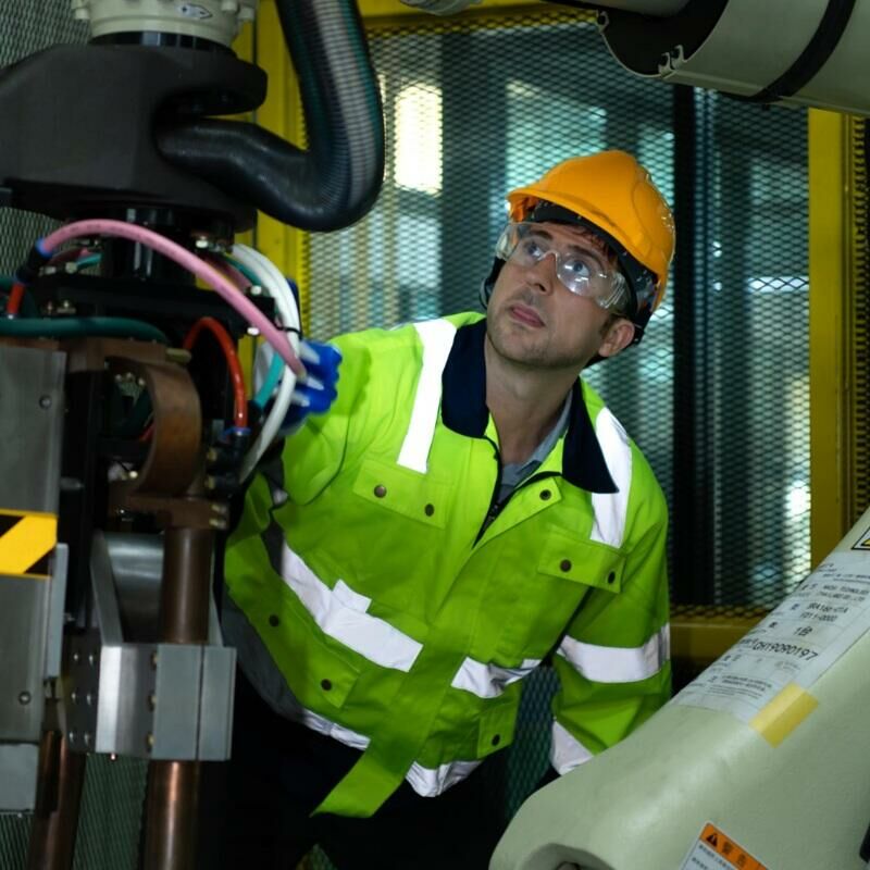 Engenheiro fazendo inspe%C3%A7%C3%A3o em equipamento industrial
