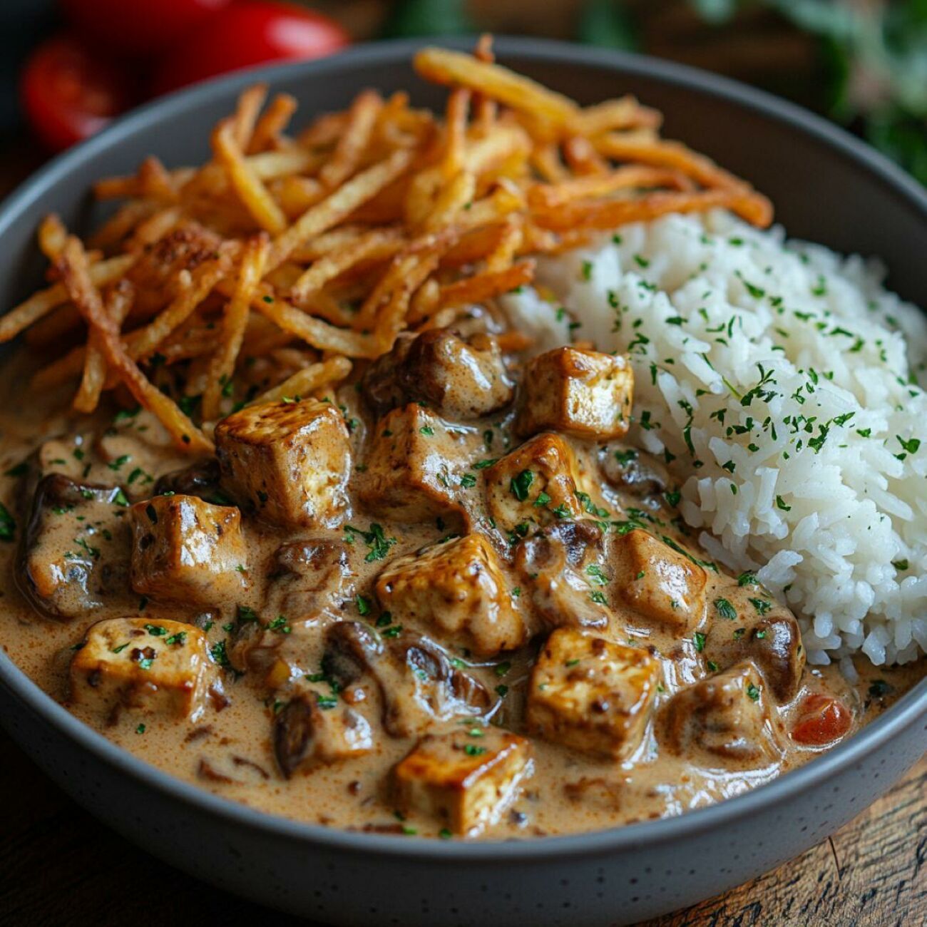 Imagem principal Estrogonofe Vegano de Tofu: Um Clássico Afetivo Cremoso e Cheio de Possibilidades