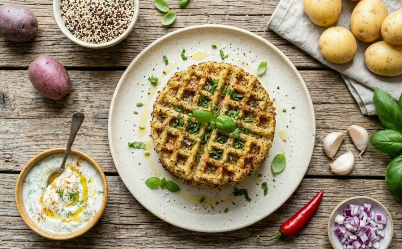 Imagem principal Waffle Salgado de Batata com Quinoa e Especiarias