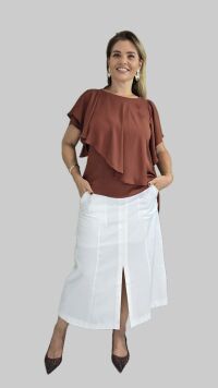 Imagem adicional 0 do item Blusa Manga Angel Assimétrica em Crepe Fluido - Elegância e Conforto em Uma Só Peça