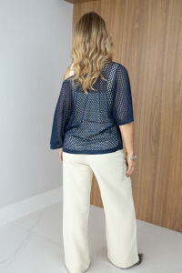 Imagem adicional 2 do item Blusa Trama em Tricot Vazado - Azul Marinho - Transparência e Estilo em Uma Peça Cheia de Personalidade