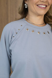 Imagem adicional 3 do item Blusa Trend - Cinza - em Moletinho com Toque Fashion dos Ilhoses