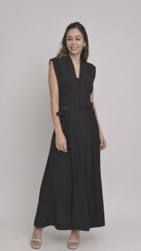 Imagem adicional 0 do item Blusa Cropped de Alfaiataria Preta com Botões e Detalhe em Laço nas Costas - Sofisticação e Estilo
