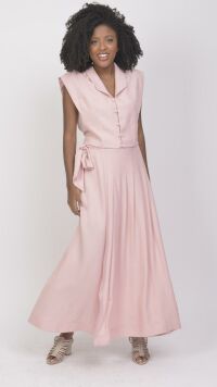 Imagem adicional 0 do item Blusa Cropped de Alfaiataria Rosa com Botões e Detalhe em Laço nas Costas - Sofisticação e Estilo