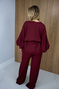 Imagem adicional 3 do item Calça Isadora de Viscolinho com Elástico no Cós e Forro Interno – Leve e Confortável - Marsala