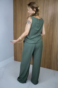 Imagem adicional 3 do item Calça Isadora de Viscolinho com Elástico no Cós e Forro Interno – Leve e Confortável - Verde