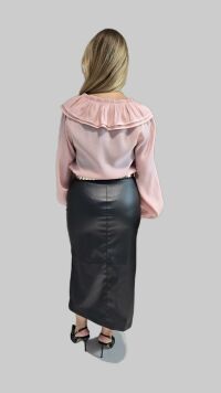 Imagem adicional 4 do item Camisa Lua – Rosa, Manga Longa em Viscose com Babados e Amarração | Estilo Boho Chic