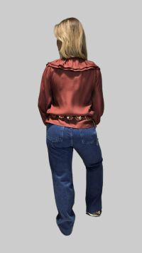 Imagem adicional 2 do item Camisa Lua – Terracota, Manga Longa em Viscose com Babados e Amarração | Estilo Boho Chic