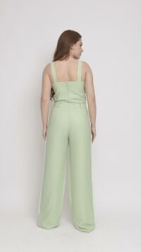 Imagem adicional 3 do item Conjunto Verde de Alfaiataria Feminino: Calça Reta e Cropped com Listras Laterais para Estilo Sofisticado