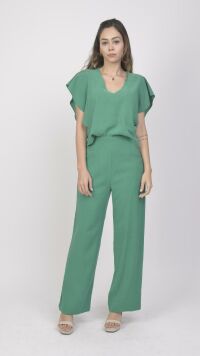 Imagem adicional 0 do item Conjunto de Alfaiataria com Calça Reta e Blusa Manga Morcego - Verde