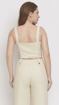 Imagem adicional 2 do item Conjunto Bege Sofisticado com Calça Reta e Cropped - Elegância e Conforto para Looks Versáteis