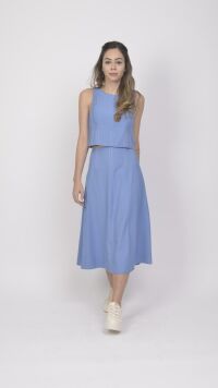 Imagem adicional 0 do item Conjunto Catarina – Saia Longa e Cropped de Alfaiataria com Pesponto | Look Elegante em Azul