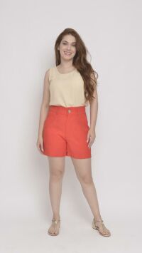 Imagem adicional 1 do item Regata Feminina Bege em Crepe com Decote U - Versátil e Elegante