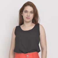 Imagem adicional 3 do item Regata Feminina Preta em Crepe com Decote U - Versátil e Elegante