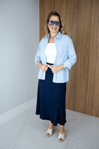 Imagem adicional 0 do item Saia Beatriz Midi Canelada com Elástico no Cós - Azul Marinho | Conforto e Estilo para o Dia a Dia