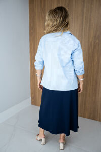 Imagem adicional 4 do item Saia Beatriz Midi Canelada com Elástico no Cós - Azul Marinho | Conforto e Estilo para o Dia a Dia