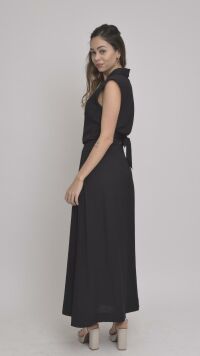 Imagem adicional 3 do item Saia Preta Longa Alfaiataria em Viscolinho com Laço e Zíper Lateral: Elegância e Sofisticação para Eventos Especiais