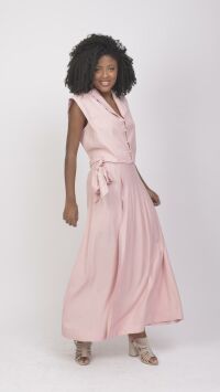 Imagem adicional 1 do item Saia Rosa Longa Alfaiataria em Viscolinho com Laço e Zíper Lateral: Elegância e Sofisticação para Eventos Especiais