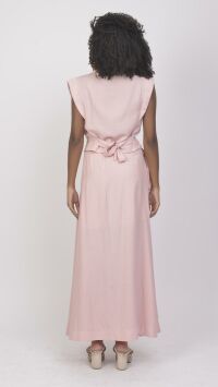 Imagem adicional 2 do item Saia Rosa Longa Alfaiataria em Viscolinho com Laço e Zíper Lateral: Elegância e Sofisticação para Eventos Especiais