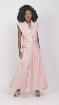 Imagem adicional 5 do item Saia Rosa Longa Alfaiataria em Viscolinho com Laço e Zíper Lateral: Elegância e Sofisticação para Eventos Especiais