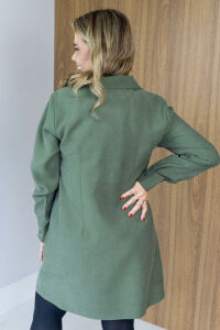 Imagem adicional 5 do item Vestido Alva - Verde - Manga Longa, Amarração Frontal - Feminilidade e Conforto com Toque Moderno em Malha Moss
