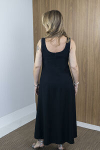 Imagem adicional 6 do item Vestido Longo Noite de Verão - Preto - Elegância Descomplicada com Alças Largas e Zíper Discreto