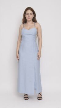 Imagem adicional 1 do item Vestido de Alfaiataria Azul com Alças de Corda e Fenda Lateral - Design Contemporâneo