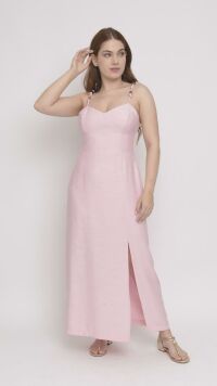 Imagem adicional 0 do item Vestido de Alfaiataria Rosa com Alças de Corda e Fenda Lateral - Design Contemporâneo