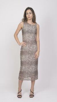 Imagem adicional 2 do item Vestido de Alfaiataria com Sobreposição de Tule e Detalhe Onça Animal Print - Versatilidade para Diversas Ocasiões