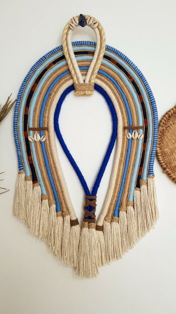 Imagem do produto Cocar para Decoração Têxtil Macramê Tons Azul 40cm x 70cm