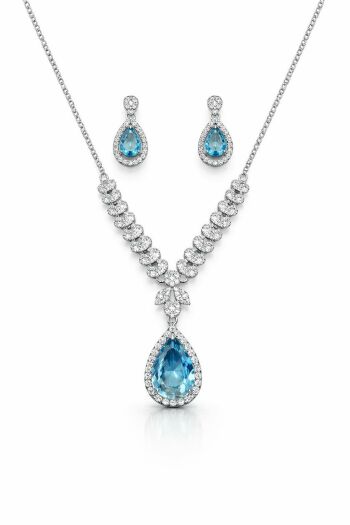 Imagem de Conjunto Colar + Brinco Azul