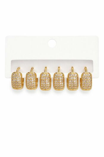 Imagem de Cartela 3 Pares de Argolas Cravejadas Douradas